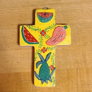 Mexican Oaxaca hand painted Cross folkart